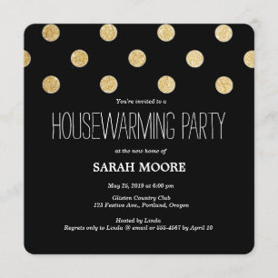 Modern Chic Glitter Gold Black Housewarming Party Invitation