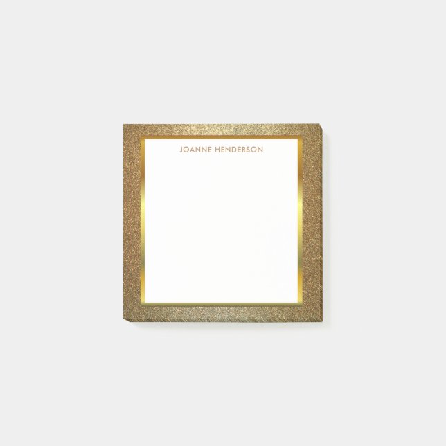 Modern chic glitter gold white personalized post-it notes (Front)