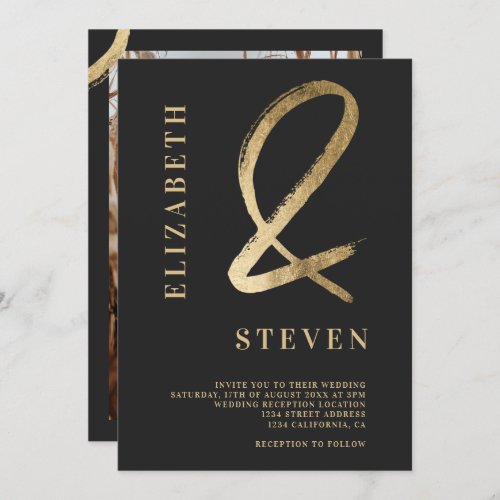 Modern chic gold ampersand names photo wedding invitation