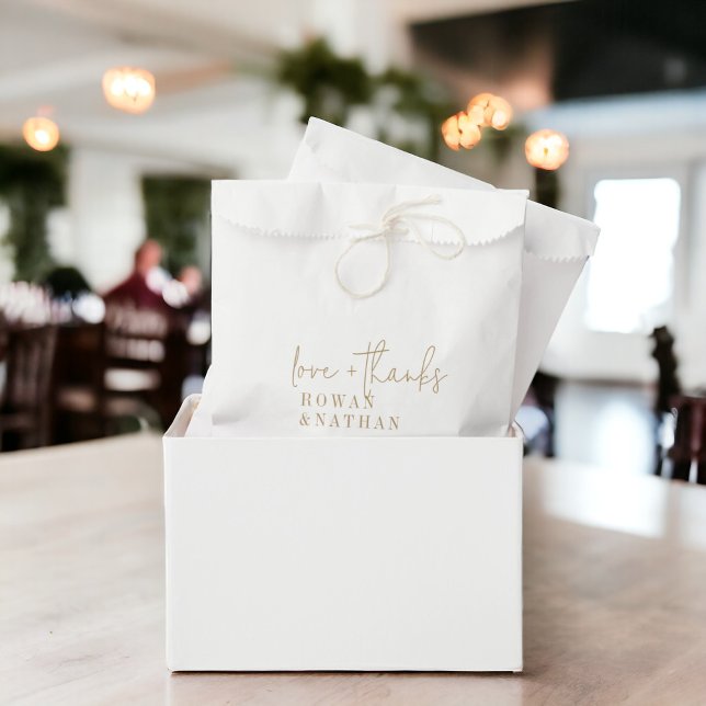 Modern Chic Gold and White Love and Thanks Wedding Favor Bag (Creator Uploaded)