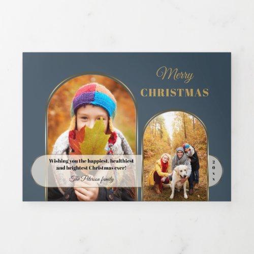 Modern Chic Gold Arches wOpaque Band 2_Photo Tri_Fold Holiday Card