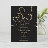 Modern chic gold black calligraphy Oh baby shower Invitation (Standing Front)