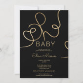 Modern chic gold black calligraphy Oh baby shower Invitation (Front)