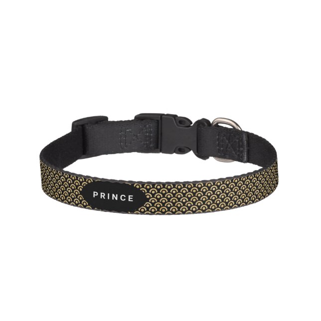 Modern Chic Gold Black Pattern Dog Pet Collar (Front)