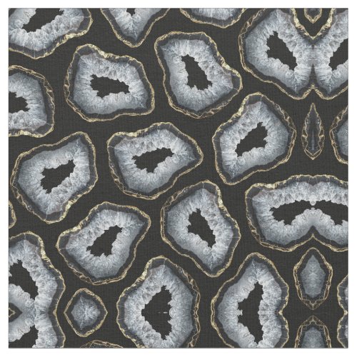 Modern Chic Gold Black White Agate Geode Stones Fabric