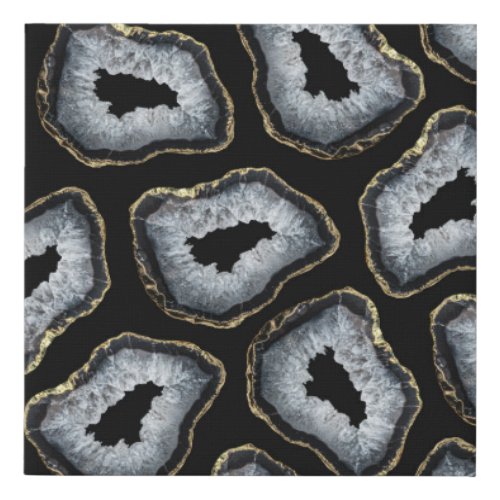 Modern Chic Gold Black White Agate Geode Stones Faux Canvas Print