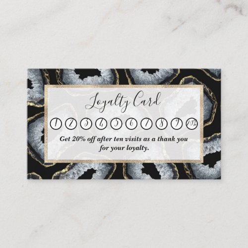 Modern Chic Gold Black White Agate Geode Stones Loyalty Card