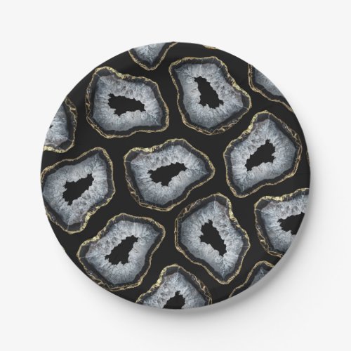 Modern Chic Gold Black White Agate Geode Stones Paper Plates