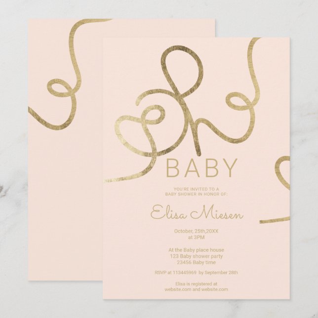 Modern chic gold blush calligraphy Oh baby shower Invitation (Front/Back)