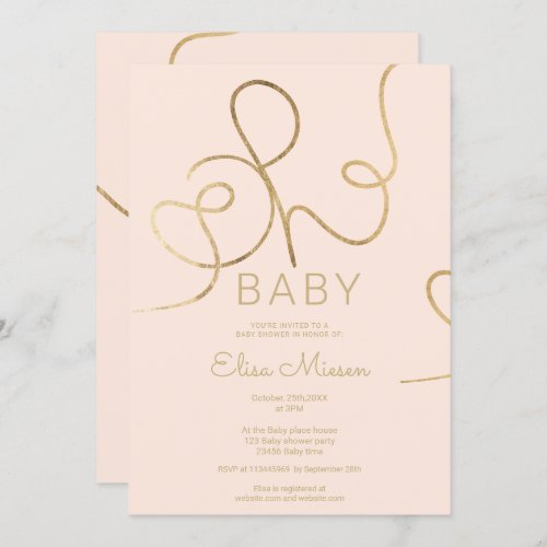 Modern chic gold blush calligraphy Oh baby shower Invitation - Modern chic faux yellow gold foil calligraphy Oh baby shower on pastel blush pink. You can change all the colors of the illustration and text.