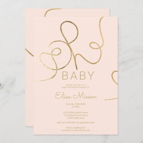 Modern chic gold blush calligraphy Oh baby shower Invitation