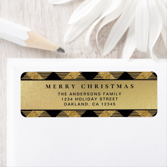 Modern Chic Gold Buffalo Plaid Merry Christmas Label (Insitu)