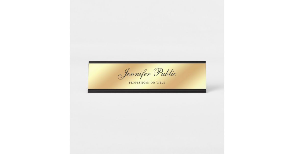Modern Chic Gold Calligraphy Hand Script Template Desk Name Plate Zazzle Com
