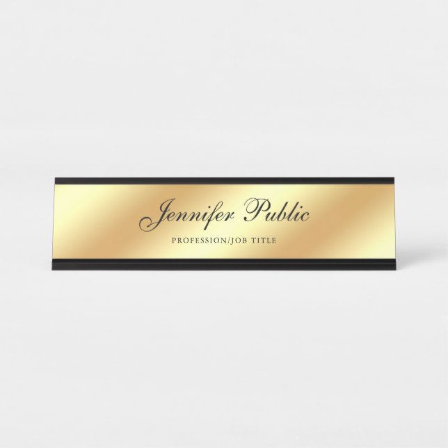 Modern Chic Gold Calligraphy Hand Script Template Desk Name Plate (Front)