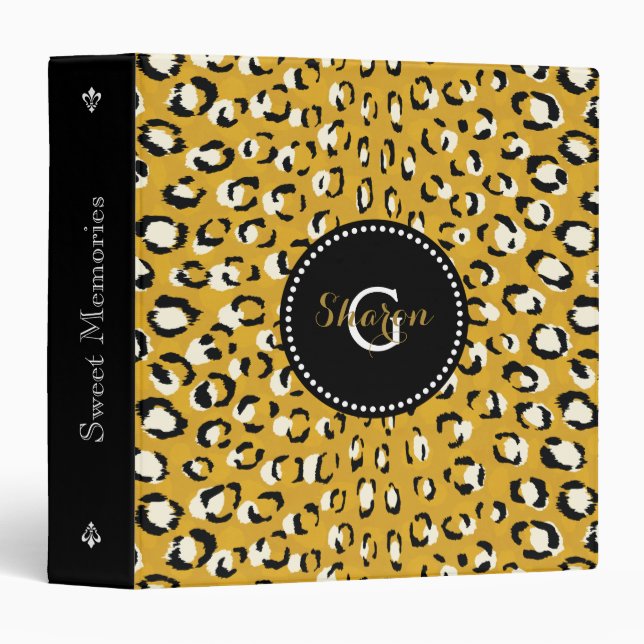 Modern chic gold cheetah print pattern monogram binder (Front/Spine)