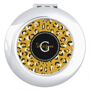 Modern chic gold cheetah print pattern monogram compact mirror