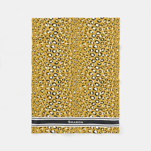 Modern chic gold cheetah print pattern monogram fleece blanket (Front)