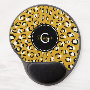 Modern chic gold cheetah print pattern monogram gel mouse pad