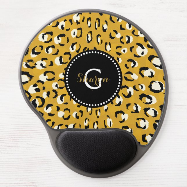 Modern chic gold cheetah print pattern monogram gel mouse pad (Front)