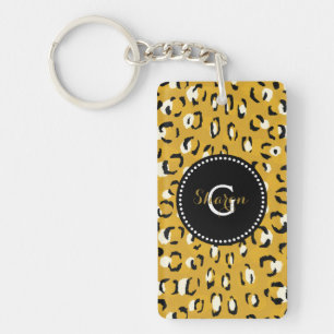 Modern chic gold cheetah print pattern monogram keychain