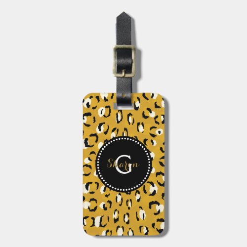 Modern chic gold cheetah print pattern monogram luggage tag
