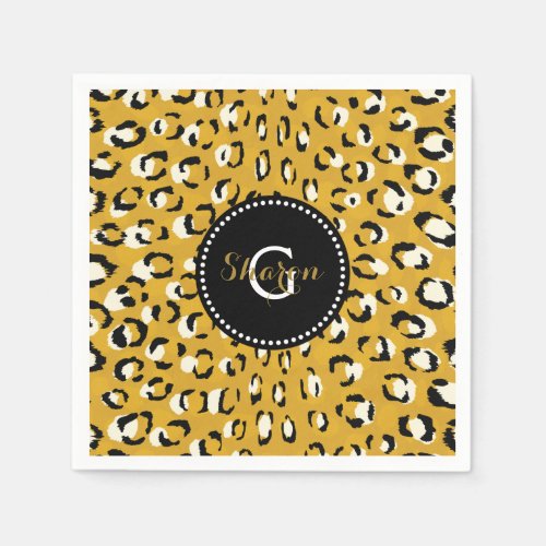 Modern chic gold cheetah print pattern monogram paper napkins