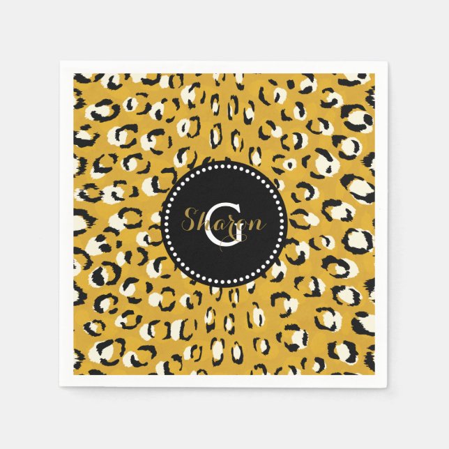 Modern chic gold cheetah print pattern monogram paper napkins (Front)