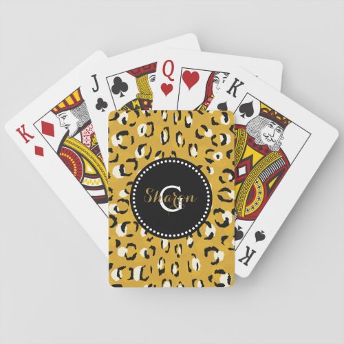 Modern chic gold cheetah print pattern monogram playing cards