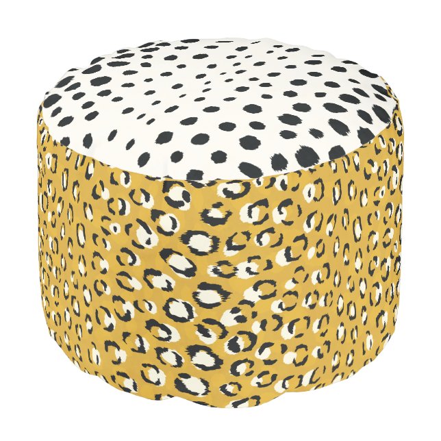 Modern chic gold cheetah print pattern monogram pouf (Angled Front)
