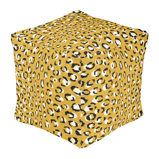 Modern chic gold cheetah print pattern monogram pouf (Angled Front)