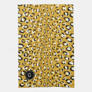 Modern chic gold cheetah print pattern monogram towel