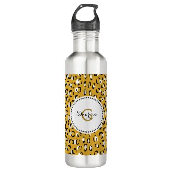Modern Chic Gold Cheetah Print Pattern Monogram Water Bottle by TintAndBeyond at Zazzle