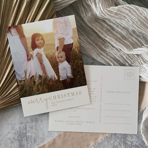 Modern Chic  Gold Christmas Photo Year in Review Holiday Postcard
