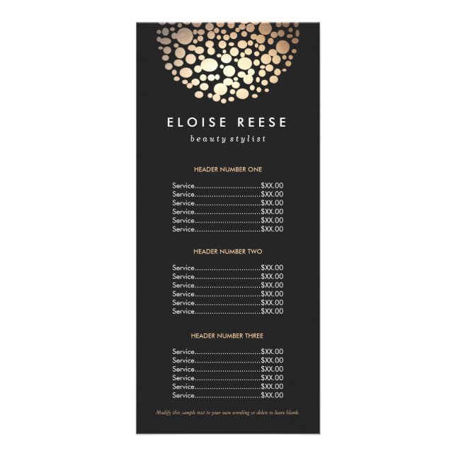 Modern Chic Gold Circled Black Price List Menu (Front)