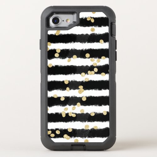 Modern chic gold confetti black watercolor stripes OtterBox defender iPhone SE87 case