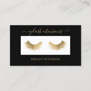 Modern chic gold eyelashes elegant black border business card