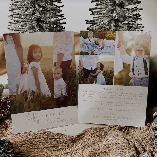 Modern Chic  Gold Family Photo Year in Review Holiday Card