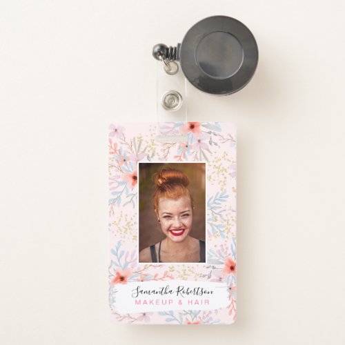 Modern chic gold floral paint employee photo pass badge