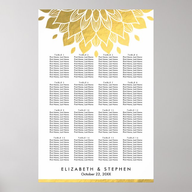 Modern Chic Gold Floral Wedding Seating Chart (Front)