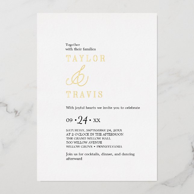 Modern Chic Gold Foil Black White Casual Wedding  Foil Invitation (Front)