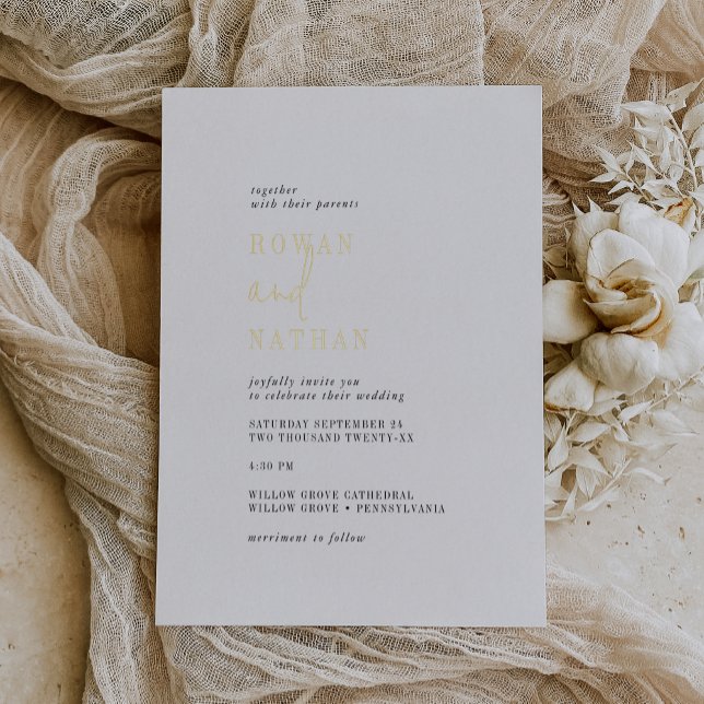 Modern Chic Gold Foil Black White Casual Wedding Foil Invitation (Creator Uploaded)
