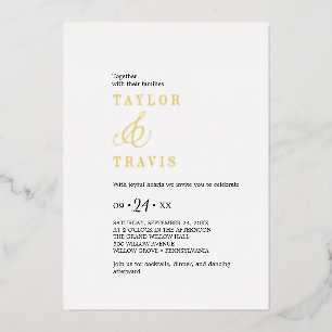 Modern Chic Gold Foil Black White Casual Wedding Invitation