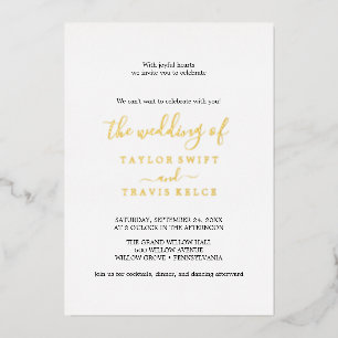 Modern Chic Gold Foil Black & White Photo Wedding Invitation