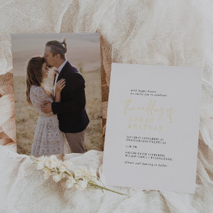 Modern Chic Gold Foil Black White Photo Wedding Invitation
