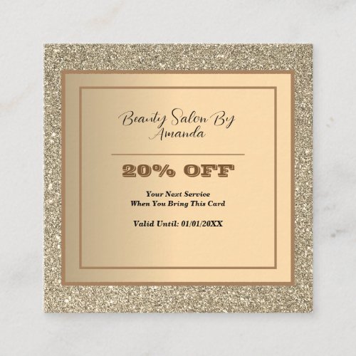 Modern Chic Gold Foil Glittery Glam Salon Discount Square Business Card