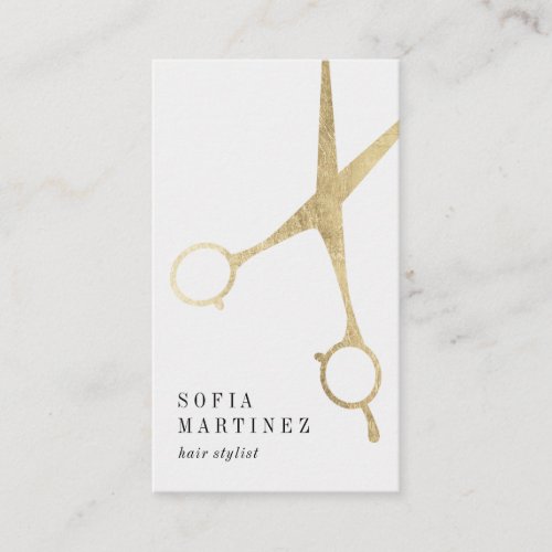 Modern chic gold foil hair stylist scissors logo business card