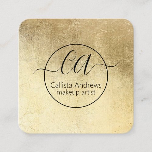 Modern Chic Gold Foil Monogram Makeup Artist Square Business Card