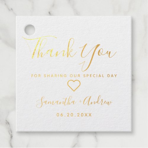 Modern chic gold foil photo wedding thank you foil favor tags