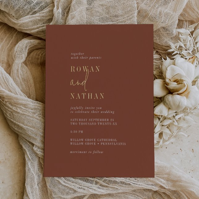 Modern Chic Gold Foil Terracotta Casual Wedding Foil Invitation (Creator Uploaded)