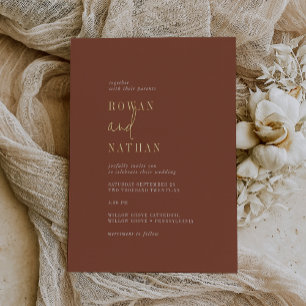 Modern Chic Gold Foil Terracotta Casual Wedding Invitation